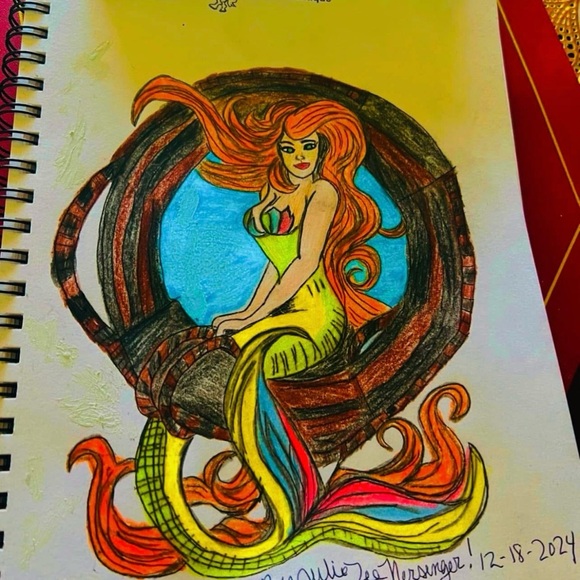 Blue (Small )Julie Lee Nersinger Art  T-Shirt with Mermaid Design. - Picture 3 of 8